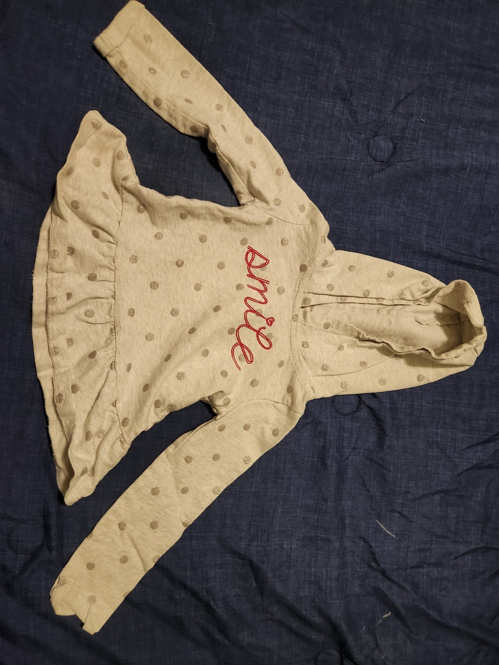 Girls Cream Polka Dot Hoodie with 'Smile' Script